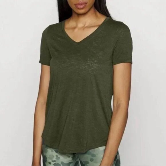 Athleta Green Breezy Scoop V Neck Short Sleeve Top - Picture 1 of 5